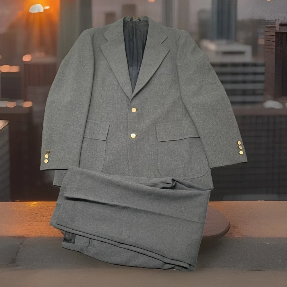 Vintage 70s Levi's Panatela Sportswear 2‎ Piece Leisure Suit 44R Gray 38x30